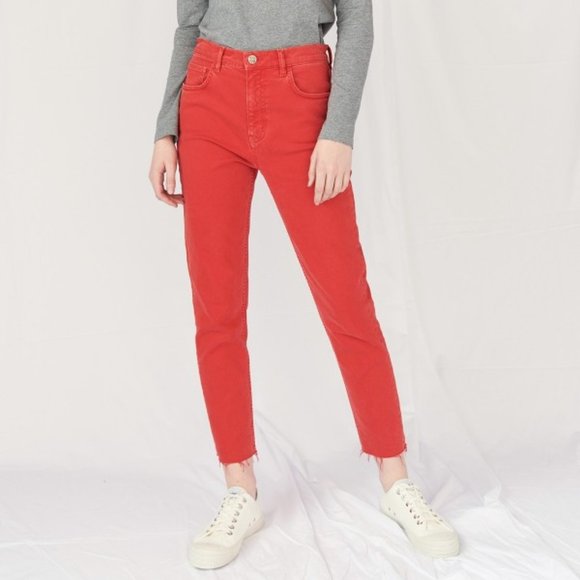 NWT Mih Jeans Mimi Vintage High Rise Raw Hem Red 24 - Picture 5 of 16